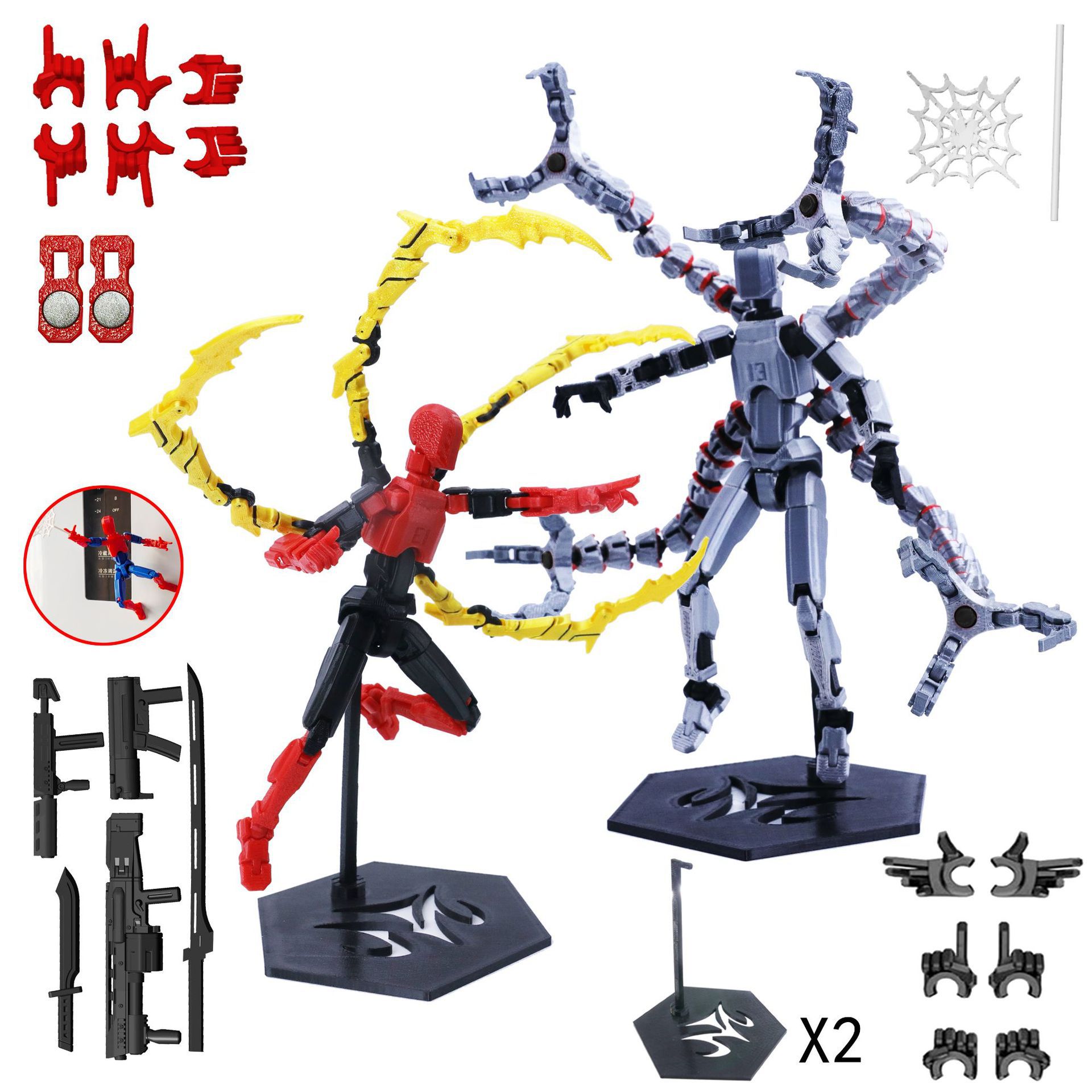 3D Printing Robot - โมเดลหุ่นยนต์พิมพ์ 3 มิติ ของเล่นข้อต่อขยับได้ หุ่นจำลองหุ่นยนต์แอคชั่นฟิกเกอร์ พร้อมอุปกรณ์เสริมหนวดยาว