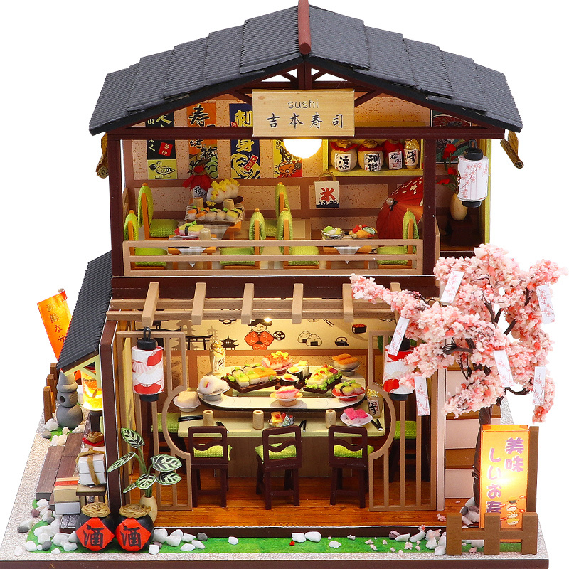 3D Printing House - DIY ไม้ Miniature Kit ญี่ปุ่นซูชิ Store
