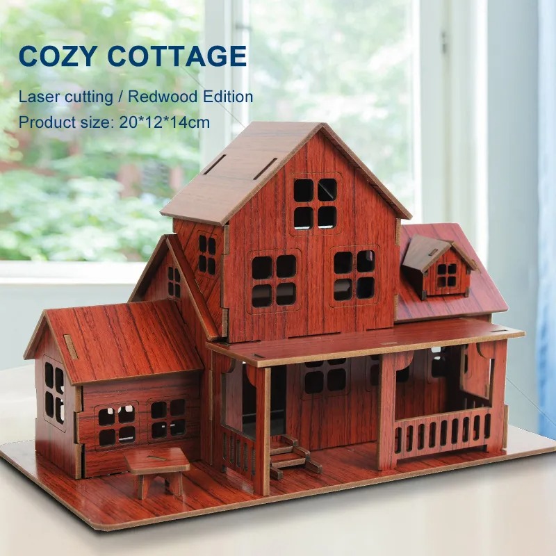 3D Printing House - ชุดตัวต่อไม้ 3 มิติ รุ่นบ้านพักตากอากาศแสนสบาย ชุดประกอบบ้านไม้กลไกแบบ DIY