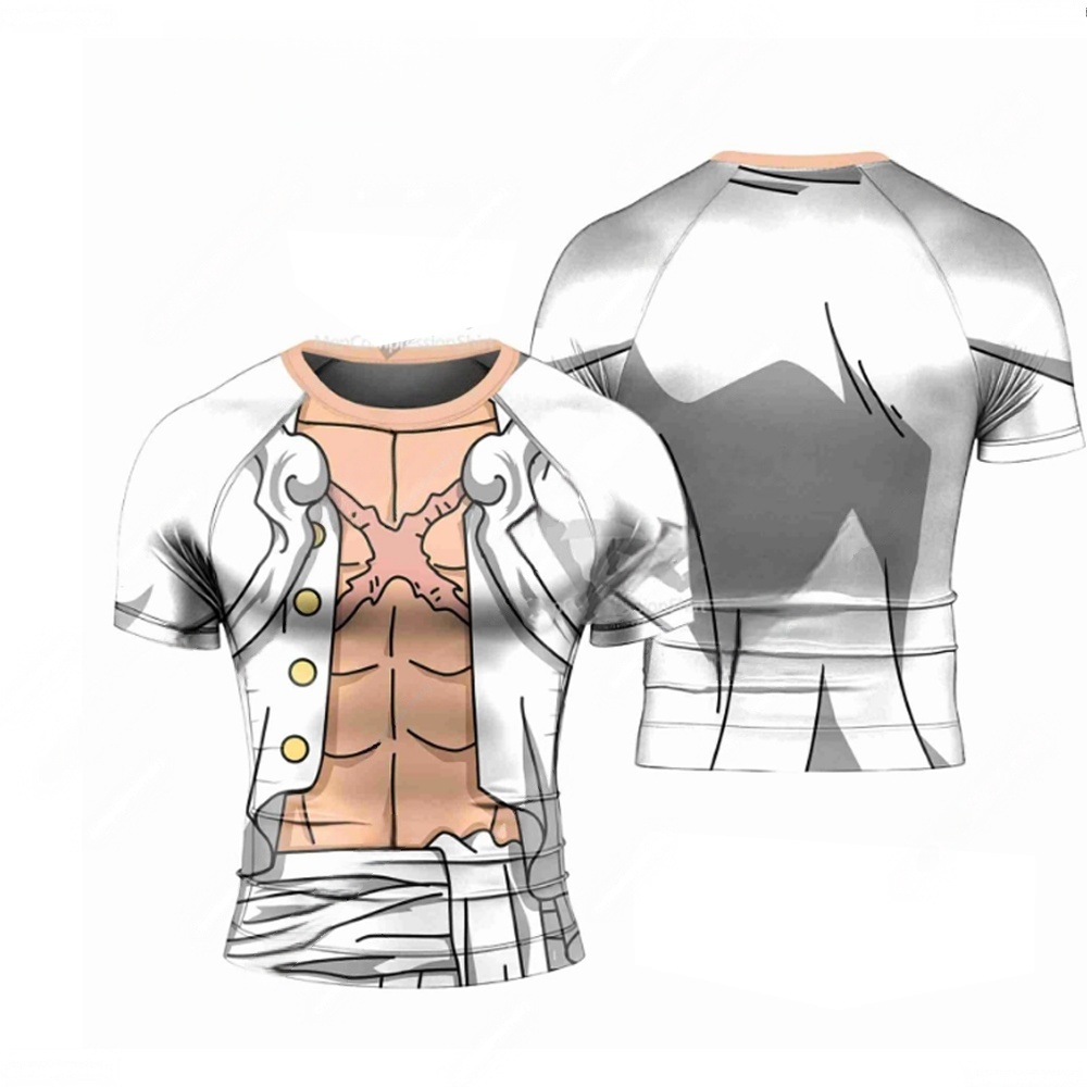3D Printing One Piece - เสื้อยืดคอสเพลย์ลูฟี่วันพีซลายเรโทรฤดูร้อนปี 2026 เสื้อยืดโอเวอร์ไซส์พิมพ์ลาย 3 มิติ แขนสั้นสำหรับผู้ชาย